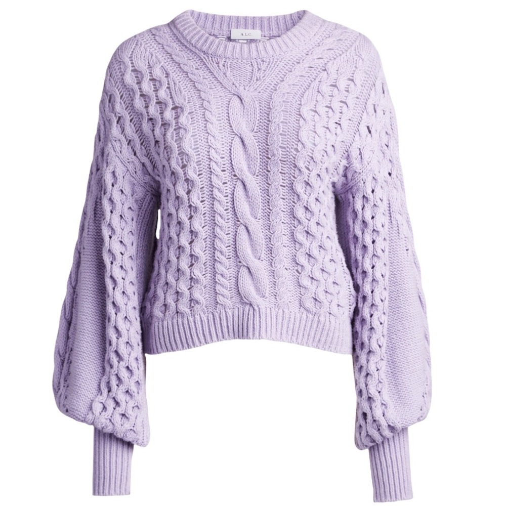 A.L.C Serena Blouson-Sleeve Cable-Knit Sweater Large in Lavender
